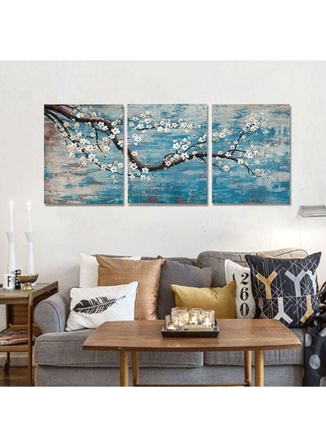 3-Piece Plum Blossom Wall Painting Set Blue/Brown/White 23.6x15.7x0.1ininch