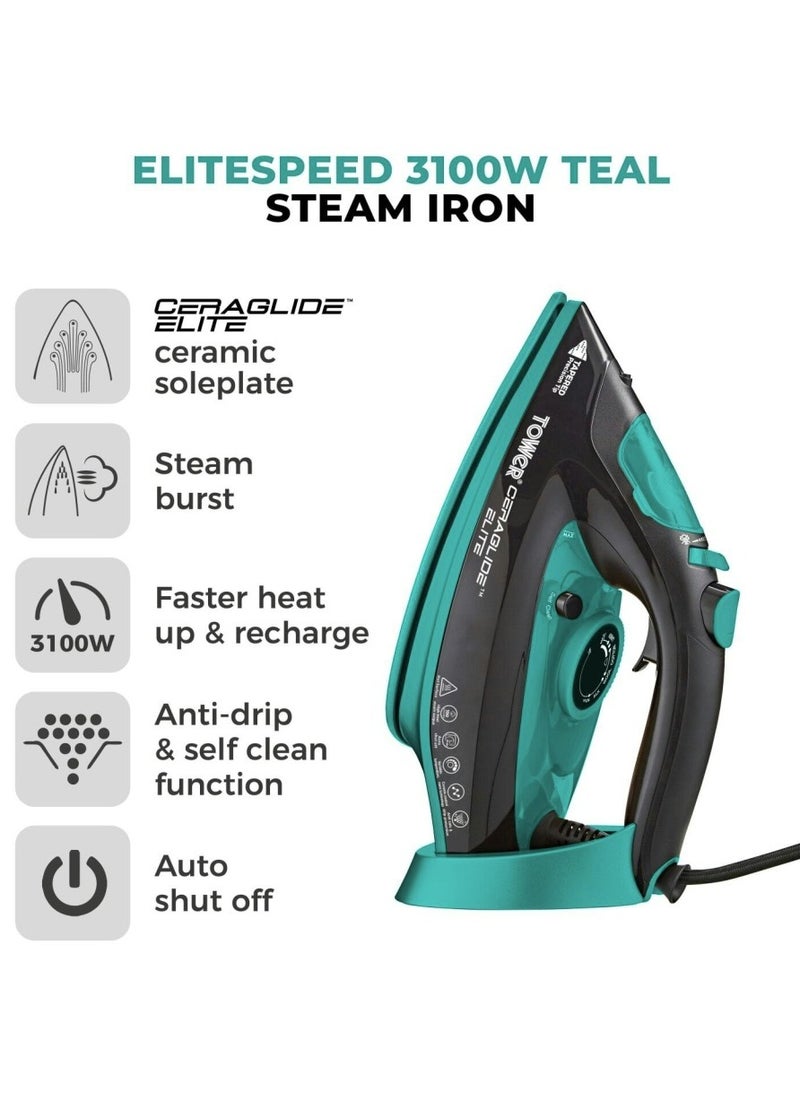 Tower T22021TL Ceraglide 3100W Steam Iron Teal color