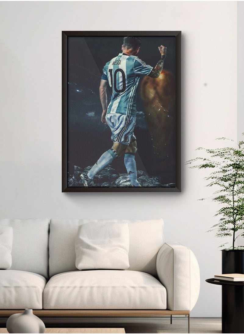 Framed and Printed Messi Football Themed Artwork – Wall Mount Friendly, Includes Hooks and Screws- 60 * 40 cm