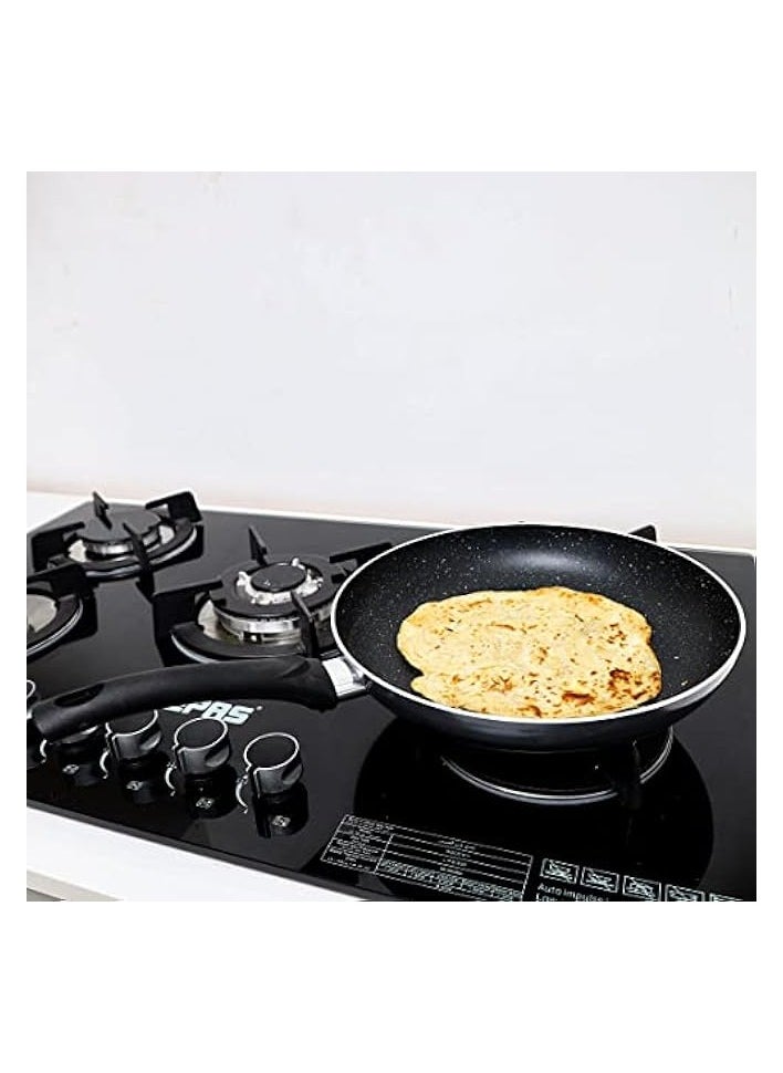 Non-Stick Aluminium Fry Pan 3 Layer Granite Coating Induction Hob Chemical Free Non-Stick, Dishwasher Safe Heat Resistant Exterior Bakelite Handle, Black, 20 X 3.8cm