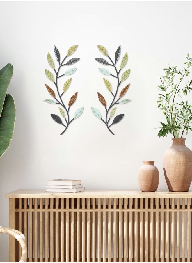 Metal Tree Leaf Wall Decor(Multicolor 2 Pcs)
