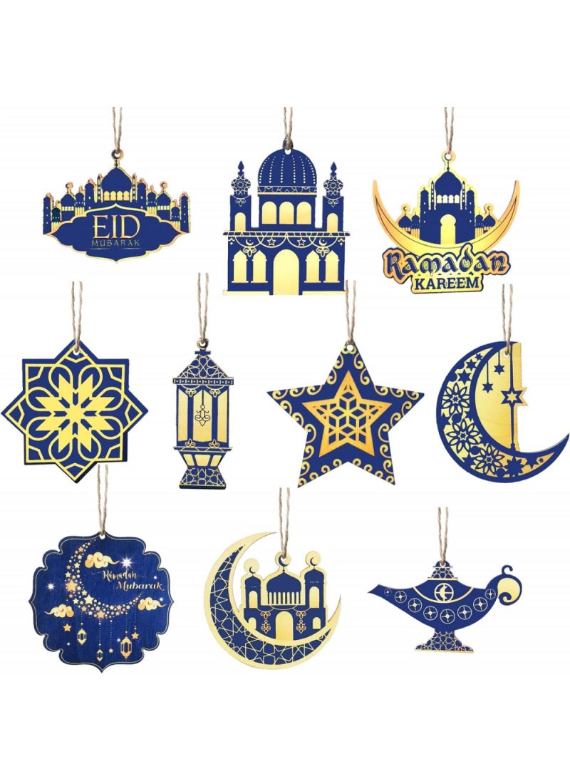 20 Pcs Wooden Pendant Eid Ramadan Decorations For Home Ramadan Decorations Ramadan Eid Mubarak Hanging Moon Star Wind Light Castle Shape Ornament Eid Al Adha Decoration