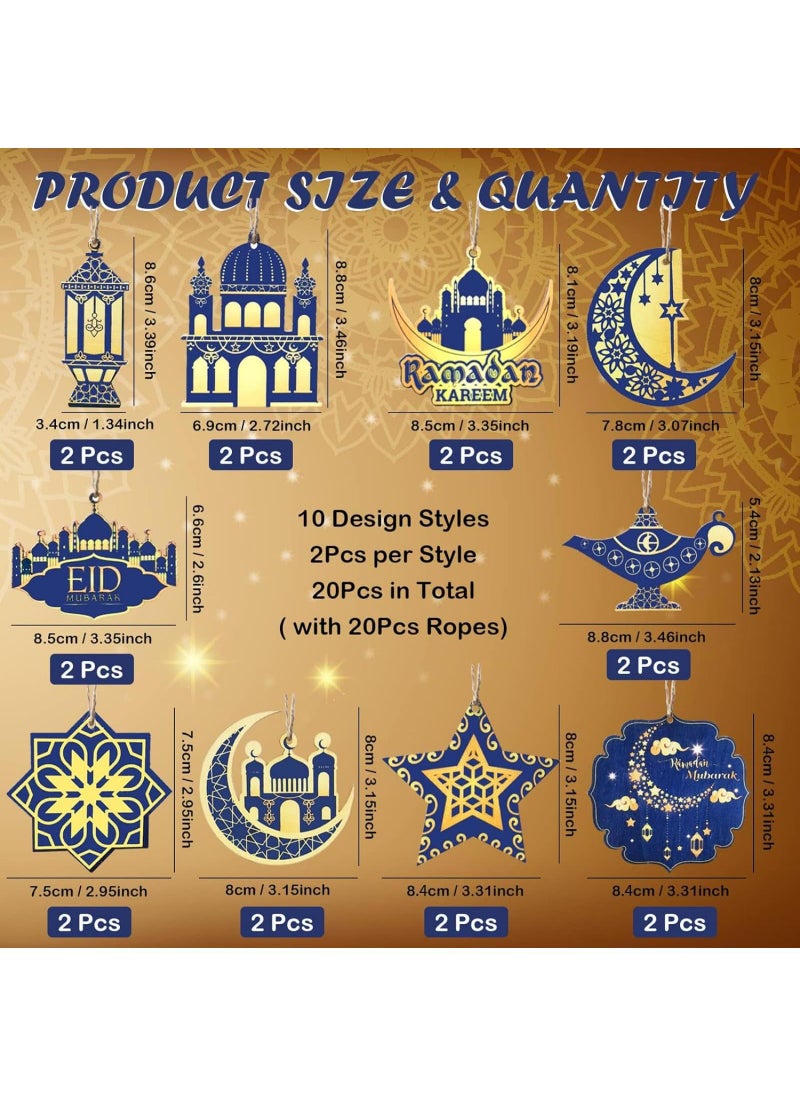 20 Pcs Wooden Pendant Eid Ramadan Decorations For Home Ramadan Decorations Ramadan Eid Mubarak Hanging Moon Star Wind Light Castle Shape Ornament Eid Al Adha Decoration