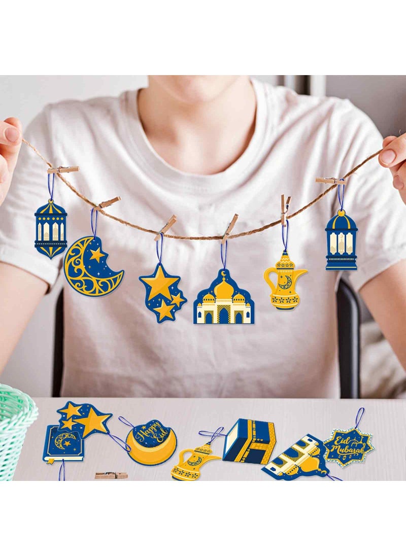 20 Pcs Eid Mubarak Hanging Decorations Eid Pendant Ornaments Ramadan Kareem Mosque Sign Crafts Eid Hanging Plaques Ramadan Mubarak Wall Ornaments For Eid Al-Fitr Party Supplies