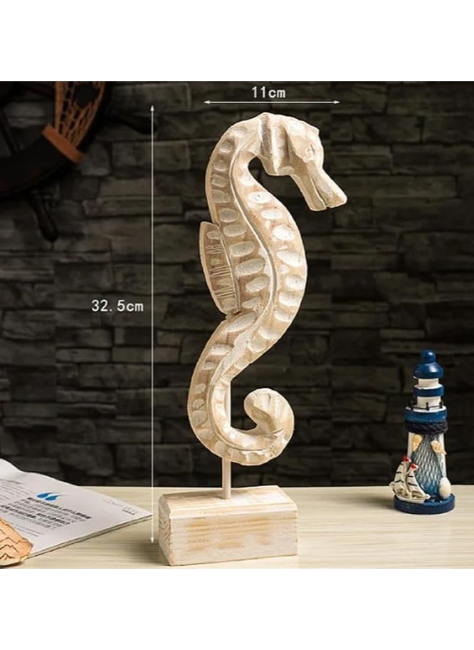 Rustic Coastal Beach Decor Set Wooden Nautical Sculptures Featuring Seashell, Seahorse, and Starfish Designs Ocean-Inspired Decorative Figurines for Living Room, Bedroom, or Bathroom