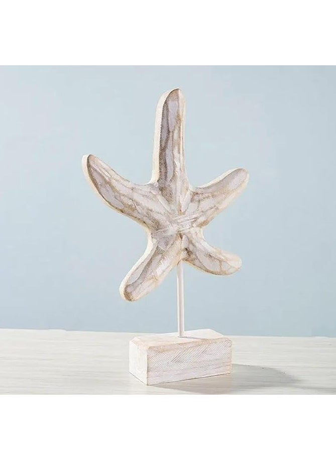 Rustic Coastal Beach Decor Set Wooden Nautical Sculptures Featuring Seashell, Seahorse, and Starfish Designs Ocean-Inspired Decorative Figurines for Living Room, Bedroom, or Bathroom