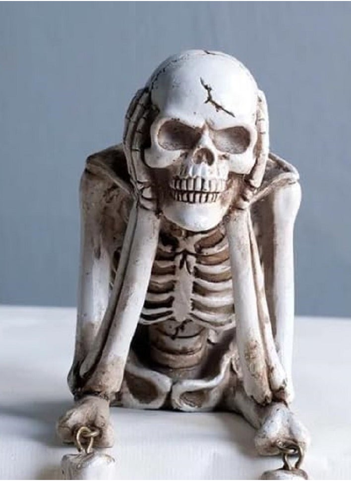 See No Evil, Hear No Evil, Speak No Evil Skeleton Figurines - Halloween Tabletop Decor Set of 3 - Funny Skeleton Statue Ornaments for Home, Office, and Party Decorations