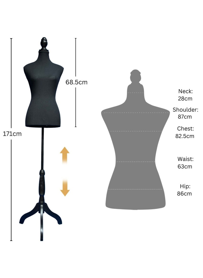 170cm Mannequin Full Body Female Mannequin Torso, Adjustable Dress Form Mannequin, Display Mannequin Body Foam Torso, Metal Tripod Stand Manikin Seamstress Dummy for Clothes, Jewellery Store, Boutique