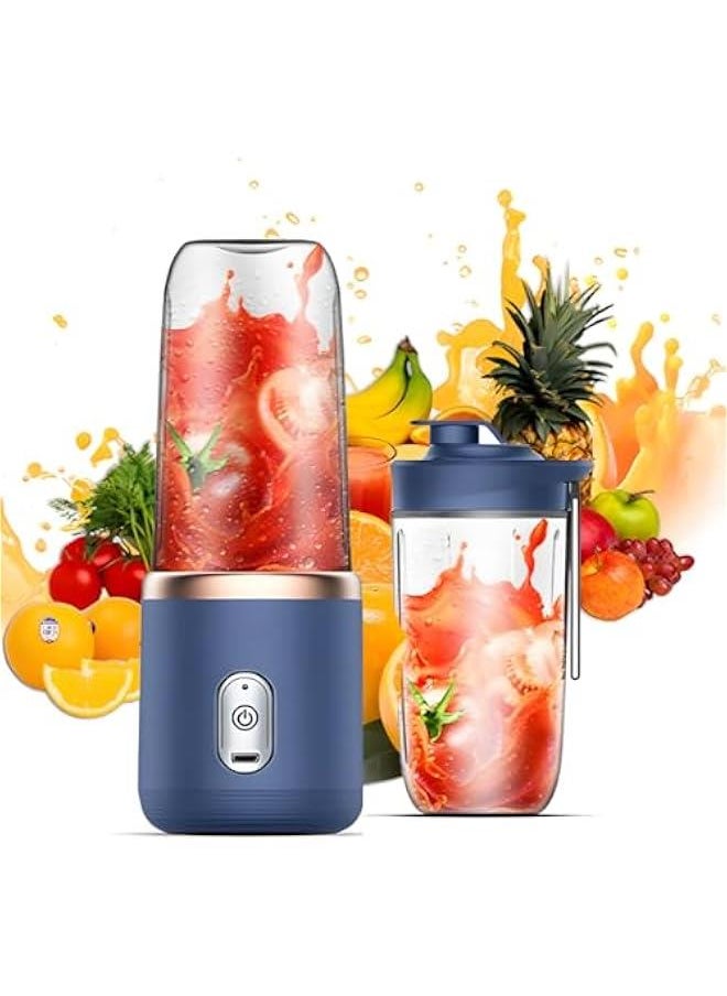 Small Portable Juicer, USB Rechargeable Personal Size Blender, Mini Blender Juicer Cup with Six Blades,Fruit Blender Portable Juicer Cup, 300ml Juicer Mixer for Travel Home