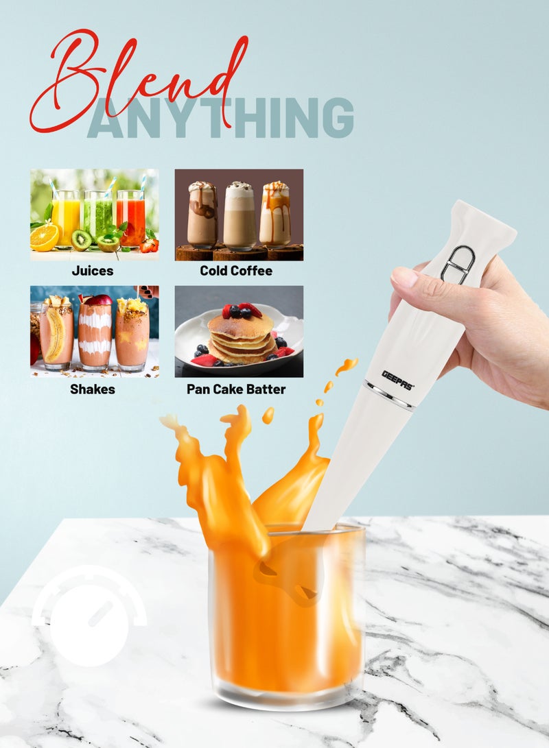 Hand Blender , 2 Speed, Stainless Steel Blade | Low Noise DC Motor | Detachable Stick | Ideal for Making Smoothies, Milk Shakes, Baby Food | Anti-Splash White Guard GHB6143 White