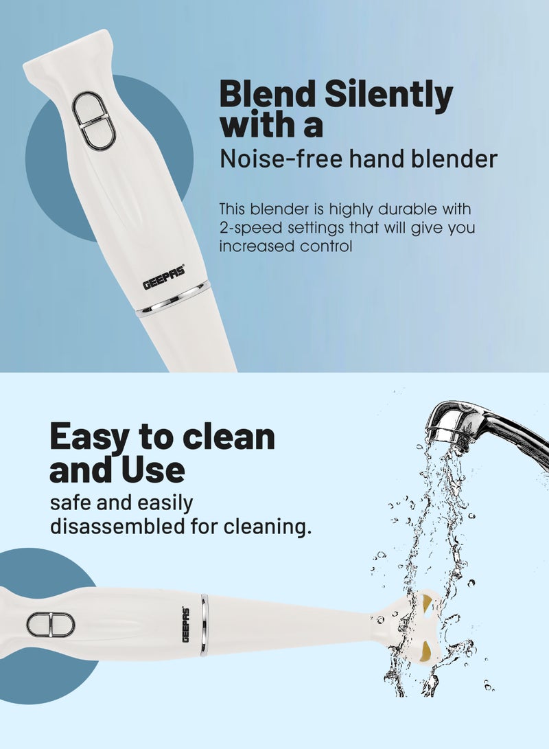 Hand Blender , 2 Speed, Stainless Steel Blade | Low Noise DC Motor | Detachable Stick | Ideal for Making Smoothies, Milk Shakes, Baby Food | Anti-Splash White Guard GHB6143 White