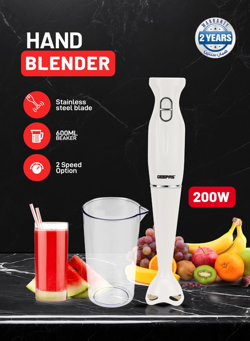 Hand Blender , 2 Speed, Stainless Steel Blade | Low Noise DC Motor | Detachable Stick | Ideal for Making Smoothies, Milk Shakes, Baby Food | Anti-Splash White Guard GHB6143 White