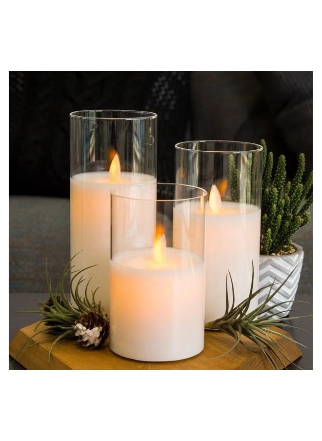 Flameless LED Candles with glass jar and soft glowing light set of 3 warm white batteries operated