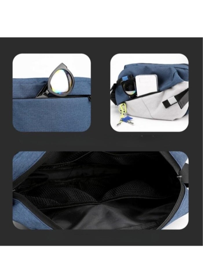 Mens Body Bag, High Quality Nylon Panelled Waist Packs, Lightweight And Durable Sports Shoulder Bag, Large Capacity Waterproof Waist Pouch For Outdoor Travel, (1pc, White And Blue)