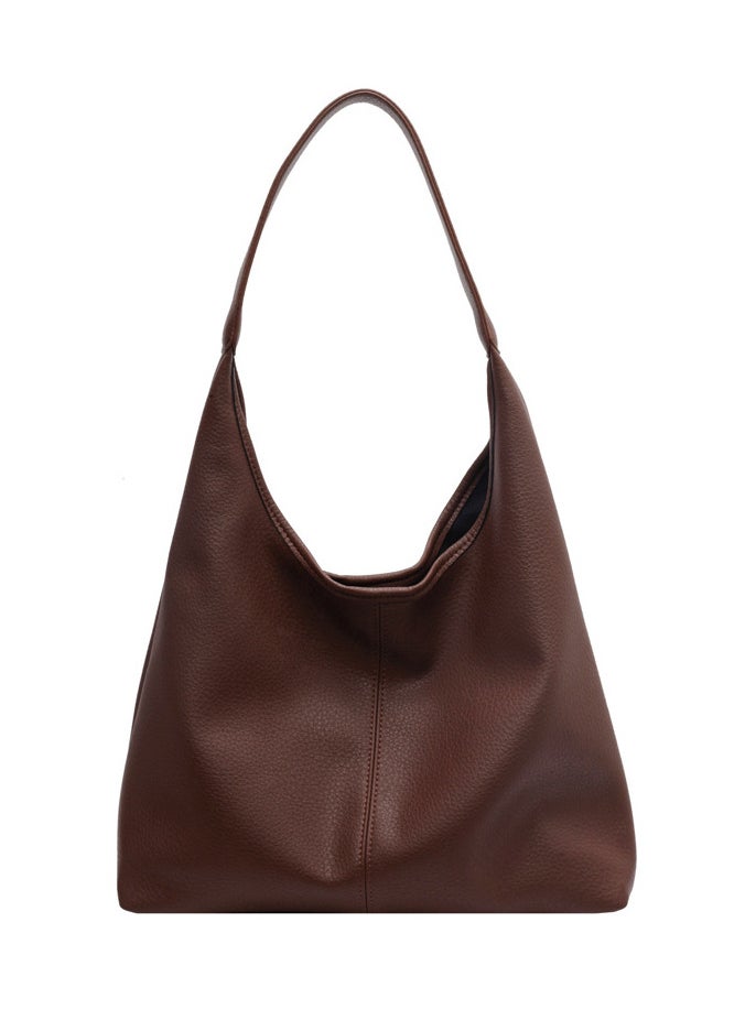 Women's shoulder bag Textured leather coffee brown texture inside with small bag daily commute