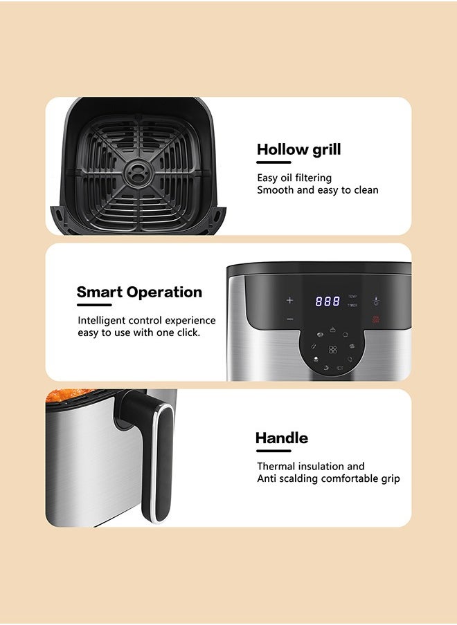 Digital Air Fryer Large Size With One-touch Panel, 360° Turbo Airflow Tech,6 recipes, Nonstick Air Fryers Basket,Dishwasher-safe,Automatic power-off memory 10L 2000W KW-0635 Light Grey