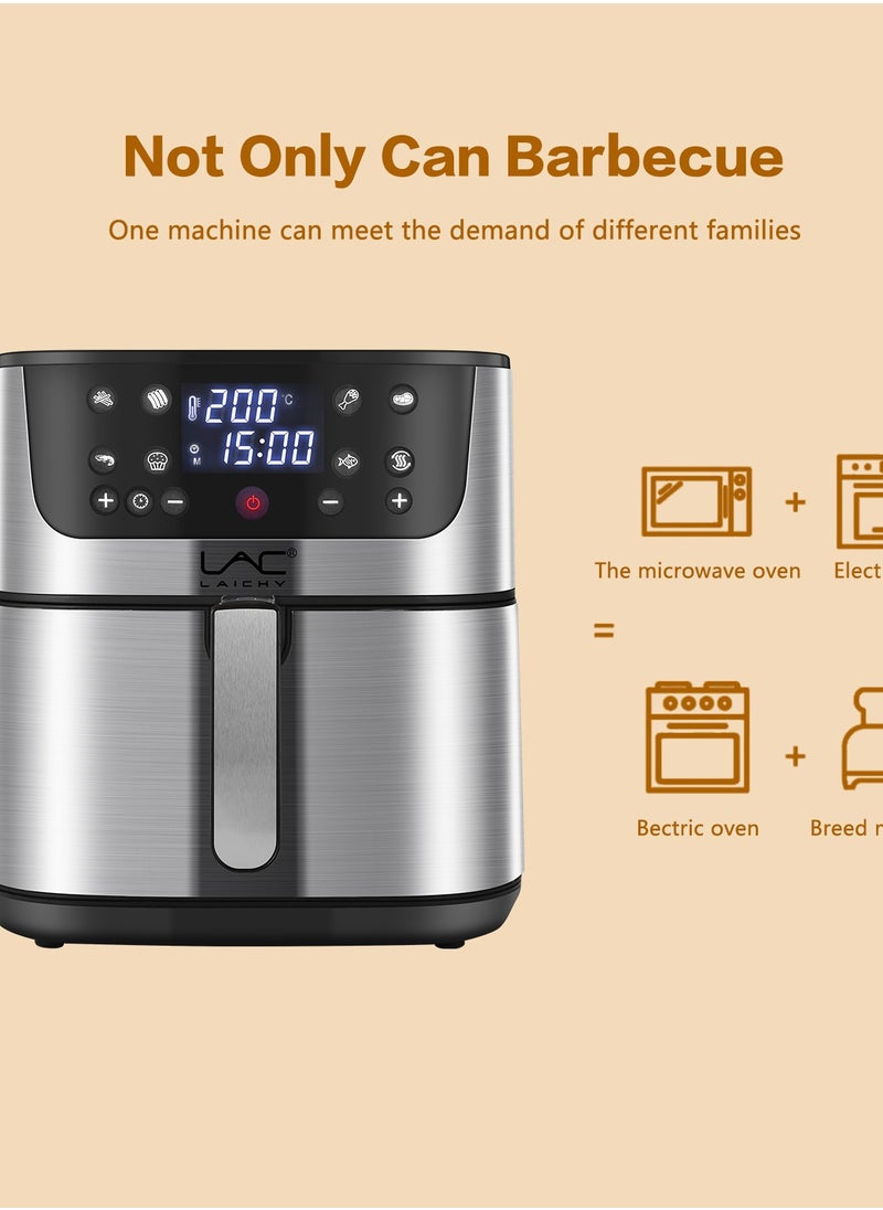 Digital Air Fryer Large Size With One-touch Panel, 360° Turbo Airflow Tech,6 recipes,2 pots, Nonstick Air Fryers Basket,Dishwasher-safe,Automatic power-off memory 10L 1800W L-6707 Light Grey