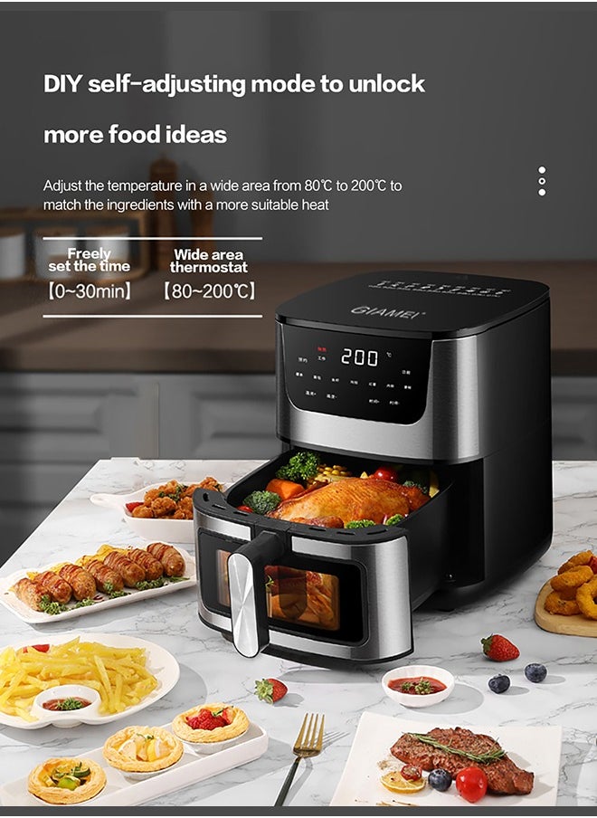 Digital Air Fryer Large Size With One-touch Panel, 360° Turbo Airflow Tech, Nonstick Air Fryers Basket,Dishwasher-safe 7L 2000W GA-5001 Black