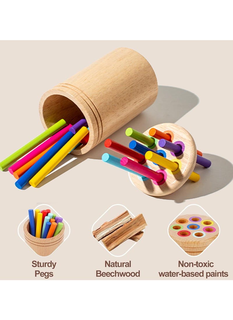 2 in 1 Montessori Toys for 1+ Year Old, Wooden Color Sorting Toys for Toddlers, Preschool Learning Activities, Fine Motor Skills Sensory Toys for Toddlers 1-3