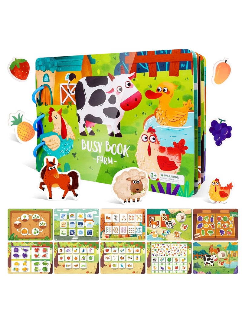 Montessori Toys Educational Busy Book, Early Learning Interactive Toys for Kids, Sensory Toy Preschool Activity Binder Busy Book for Develop Learning Skills (Farm Theme)