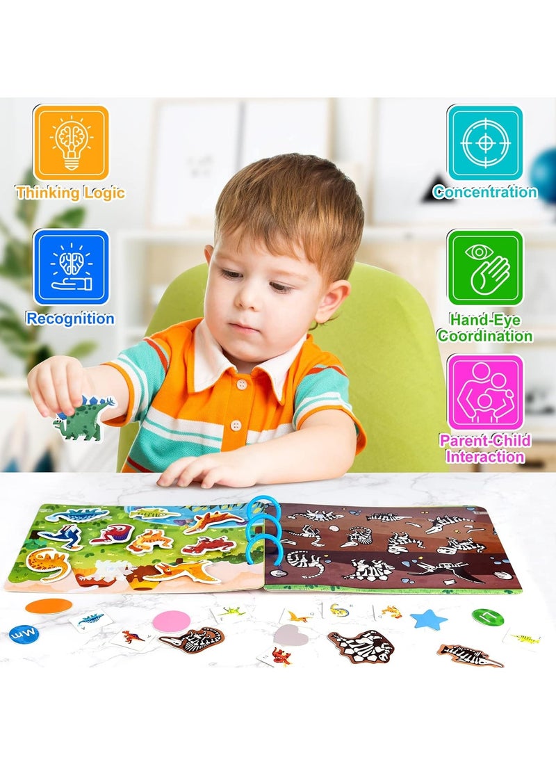 Montessori Toys Educational Busy Book, Early Learning Interactive Toys for Kids, Sensory Toy Preschool Activity Binder Busy Book for Develop Learning Skills (Dinosaur Theme)