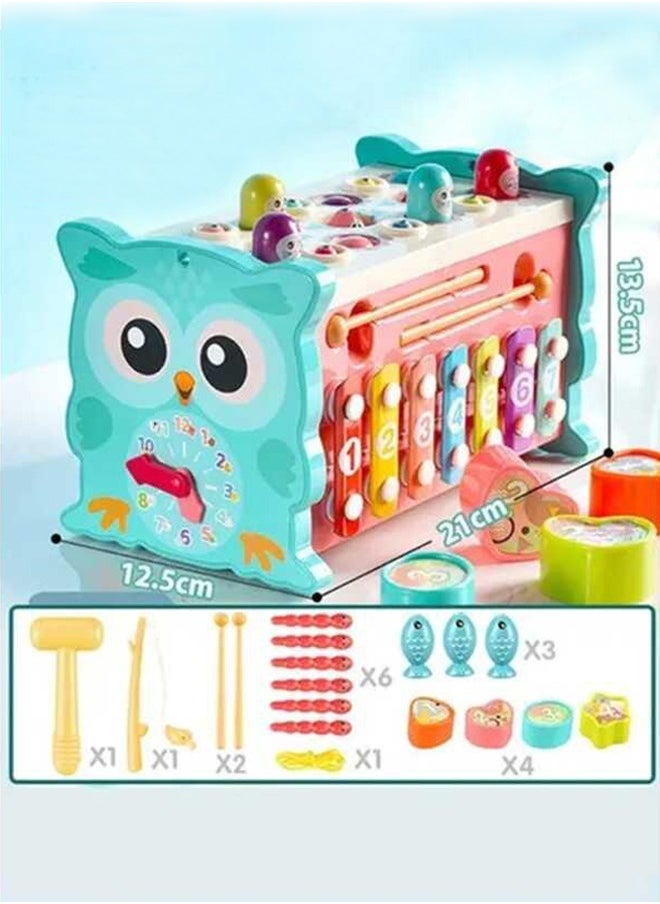 Children's Montessori magnetic hunting cube owl, learning watch, children's music puzzle hammer game, learning gift, new