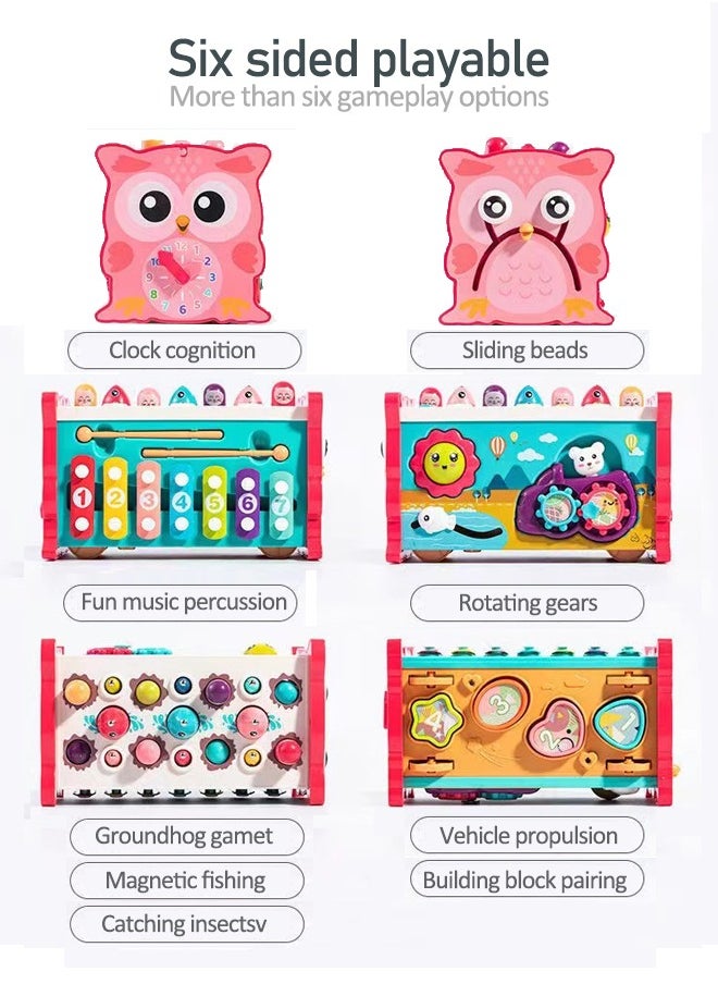 Children's Montessori magnetic hunting cube owl, learning watch, children's music puzzle hammer game, learning gift, new