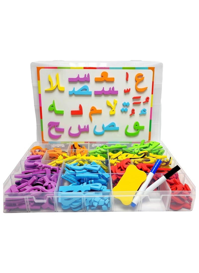 Preschool Learning Colorful Arabic Magnetic Alphabet Letters Kit - Comes with Marker + 1 Eraser + Arabic Words CARDS, 2 in 1 Learning Letters u0026 Colours, Arabic Consonants