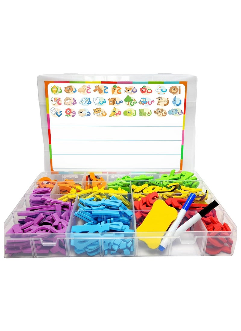 Preschool Learning Colorful Arabic Magnetic Alphabet Letters Kit - Comes with Marker + 1 Eraser + Arabic Words CARDS, 2 in 1 Learning Letters u0026 Colours, Arabic Consonants