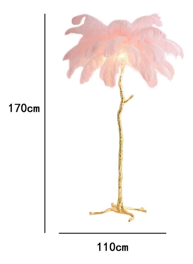 Beautiful Loving Feather Floor Lamp LED Dimmable Tall Corner Lamp Living Room Indoor Palm Tree Shaped Ostrich Feather Lamp Luminaire Copper Resin Tripot Standing Lamps Room Decoration