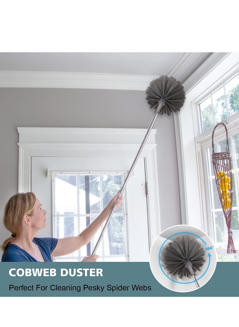 7pcs Microfiber Dusters, Duster with Extension Pole(Stainless Steel) 30 to 100'', Washable Dusters, Bendable Extendable Long Feather Duster for Cleaning Fan, High Ceiling, Blinds, Furniture, Cars