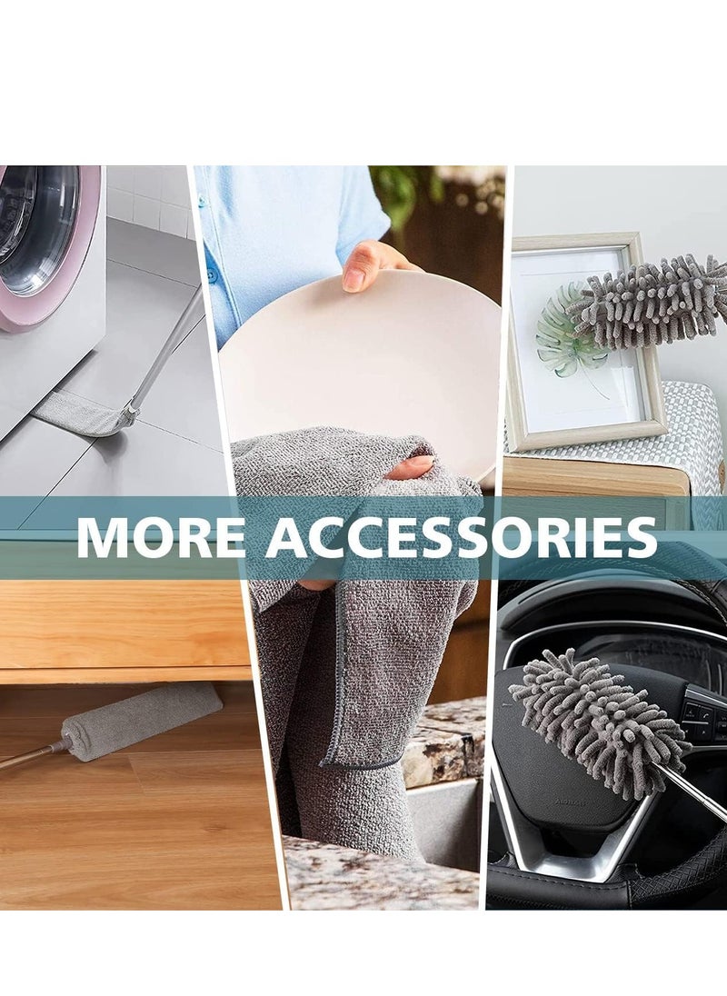 7pcs Microfiber Dusters, Duster with Extension Pole(Stainless Steel) 30 to 100'', Washable Dusters, Bendable Extendable Long Feather Duster for Cleaning Fan, High Ceiling, Blinds, Furniture, Cars
