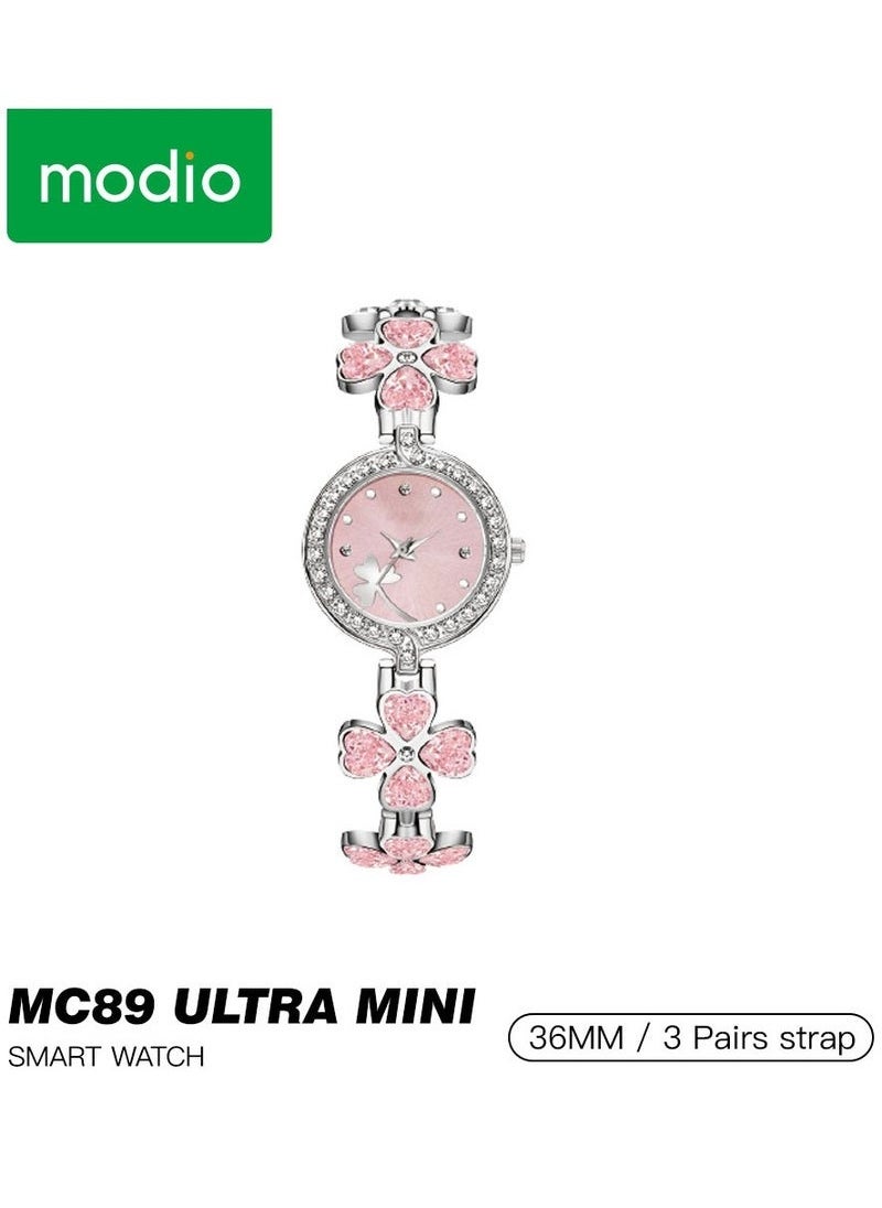 Modio MC 89 Ultra Mini Exclusive Design Two Ladies Watch with Fancy Ornaments Combo Pink