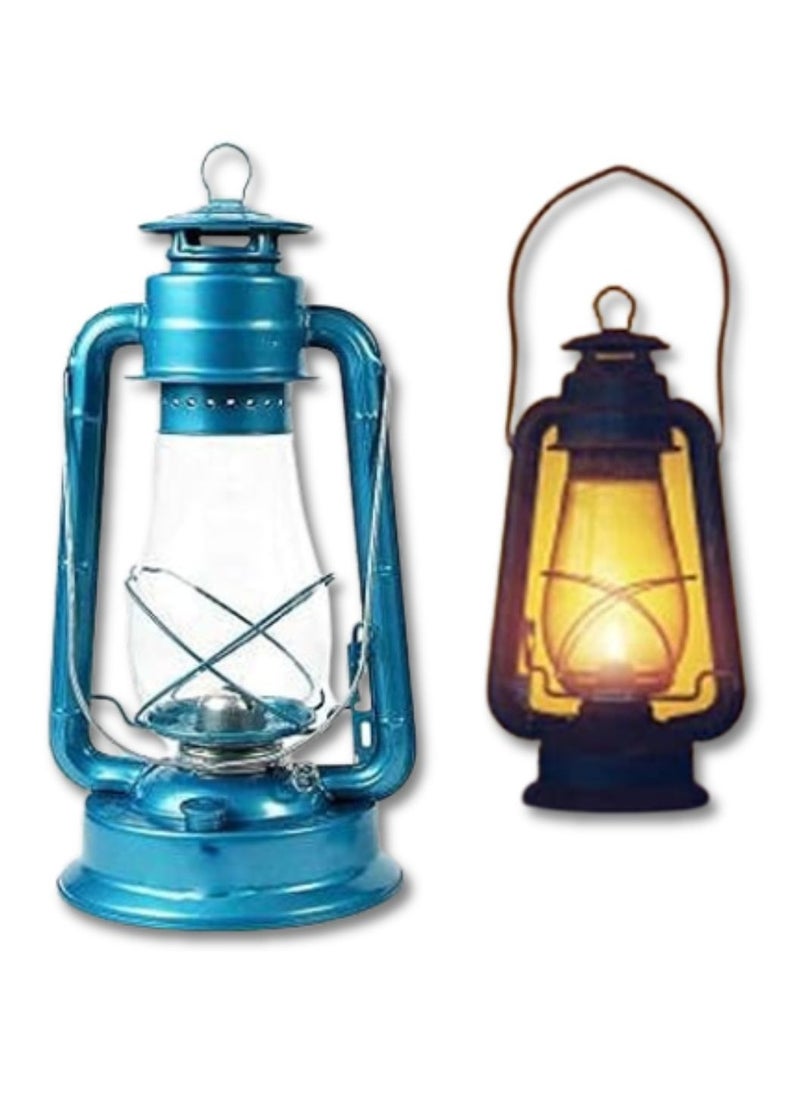 ARTC Vintage Blue Fanoos Lantern – Old Style Hurricane Lantern Light, Kerosene & Oil Powered for Outdoor Camping, Garden, and Rustic Home Decor – Antique Retro Design for Classic Lighting