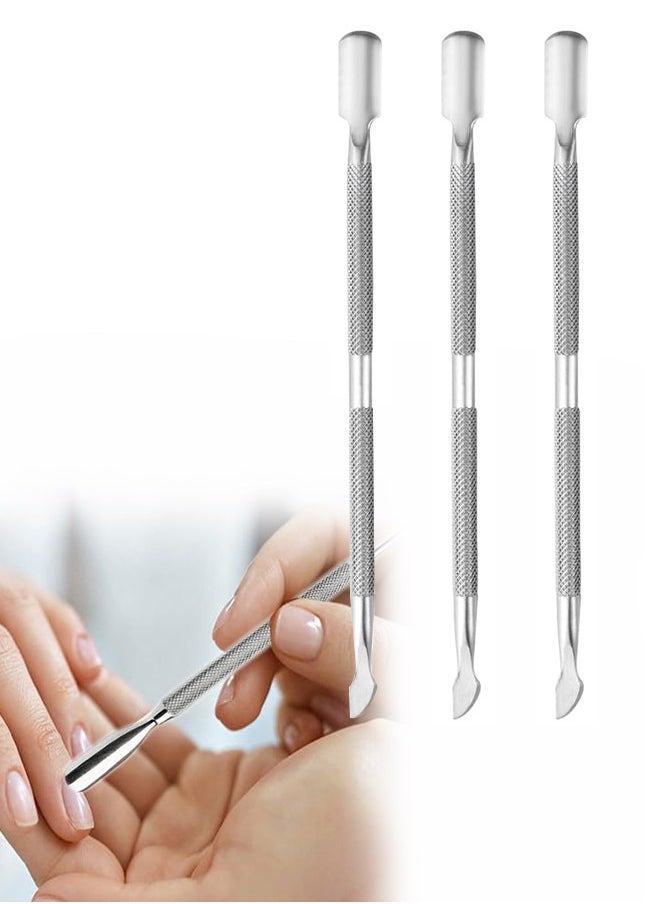 3 Pieces Stainless Steel Nail Polish Cuticle Pusher Remover Double Ended Manicure Nail Pedicure Tool Metal Cuticle Peeler Scraper