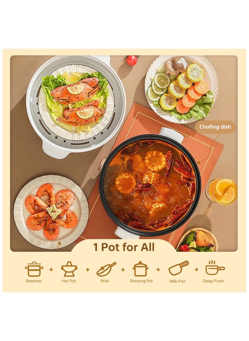 Electric Hot Pot 3.5L Non-Stick Electric Cooker with Steamer, 3 Levels Fires Adjustable Electric Skillet, Frying Pan, Shabu Shabu, Electric Pot for Noodles, Egg, Sterak, Sauté, Dorm Office Family