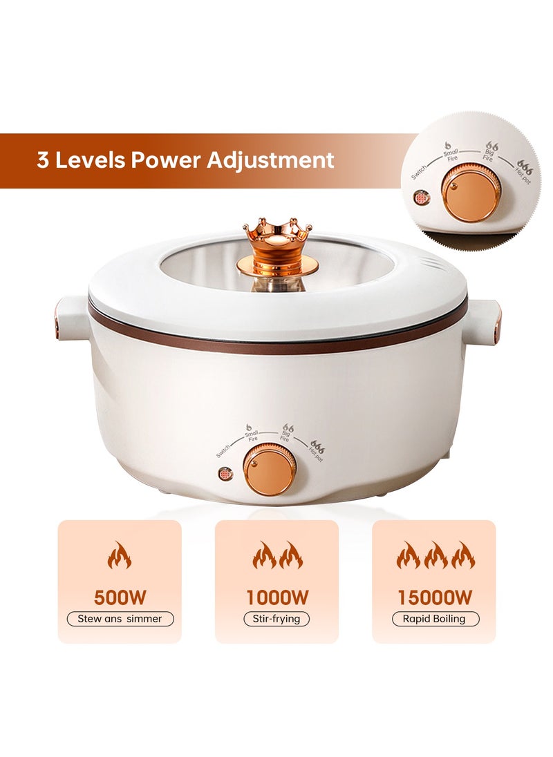 Electric Hot Pot 3.5L Non-Stick Electric Cooker with Steamer, 3 Levels Fires Adjustable Electric Skillet, Frying Pan, Shabu Shabu, Electric Pot for Noodles, Egg, Sterak, Sauté, Dorm Office Family