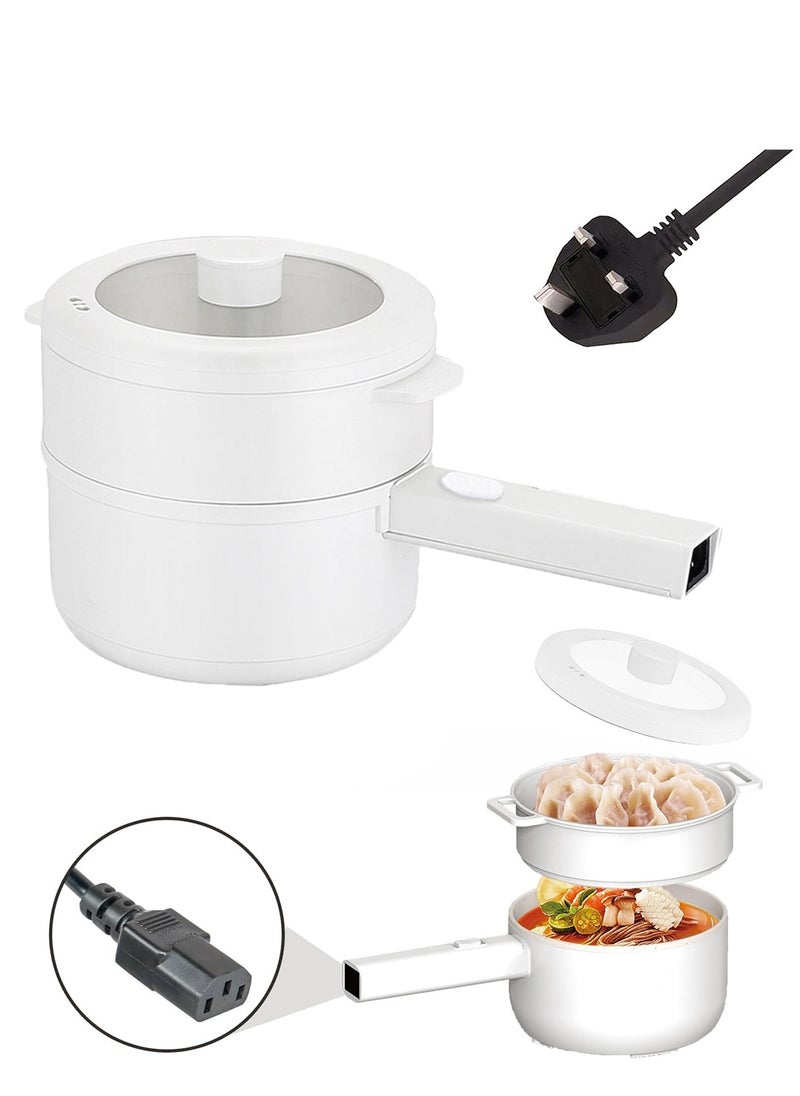 2.2L Electric Hot Pot, Electric Hot Pot, Electric Cooking Pot With Steamer And Temperature Control For Egg Soup Steak Steam Sauté White