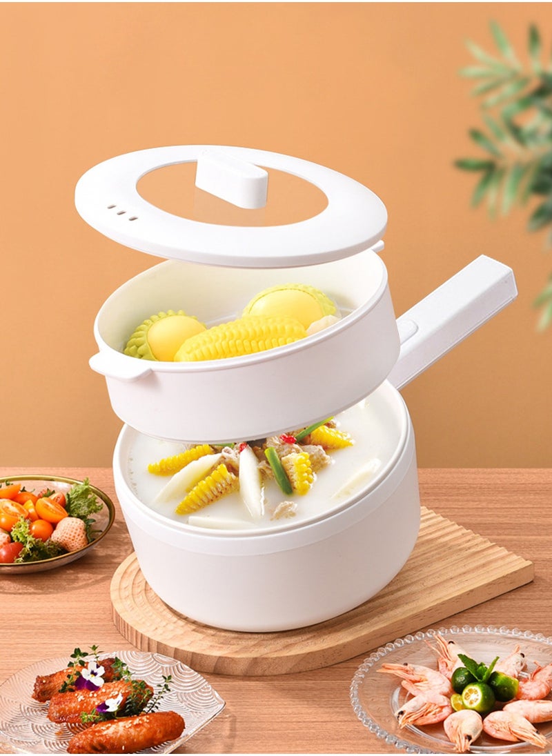 2.2L Electric Hot Pot, Electric Hot Pot, Electric Cooking Pot With Steamer And Temperature Control For Egg Soup Steak Steam Sauté White