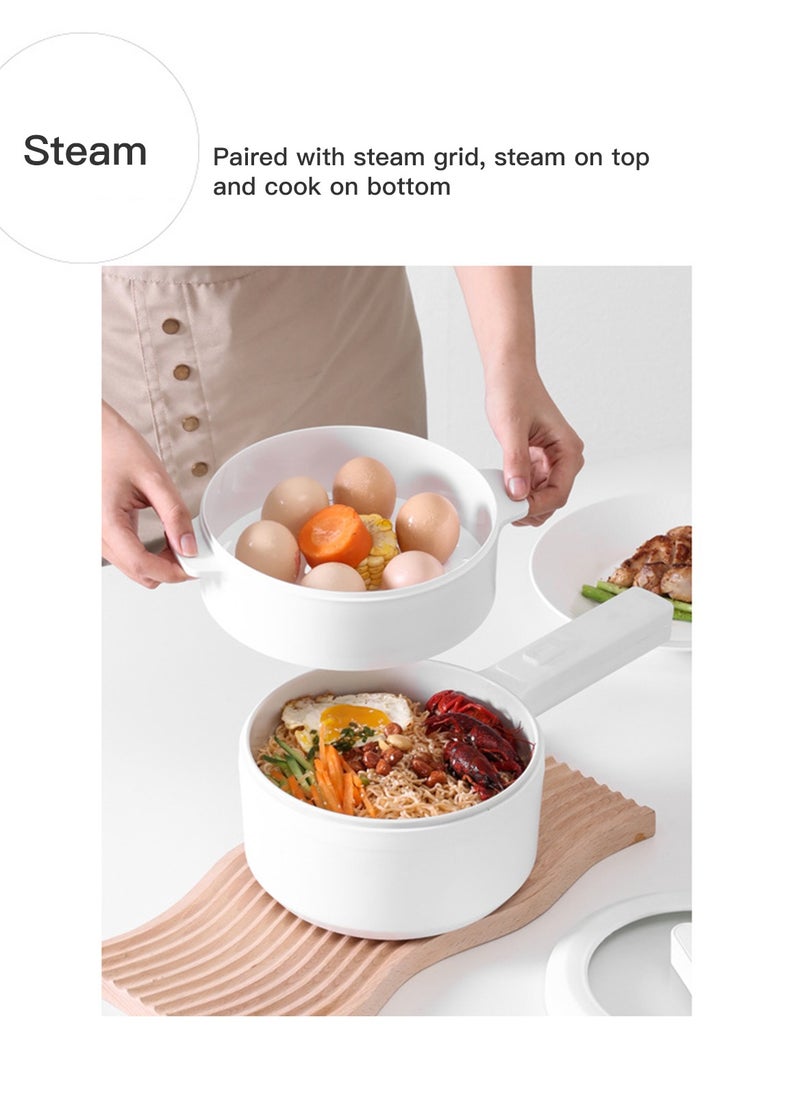 2.2L Electric Hot Pot, Electric Hot Pot, Electric Cooking Pot With Steamer And Temperature Control For Egg Soup Steak Steam Sauté White