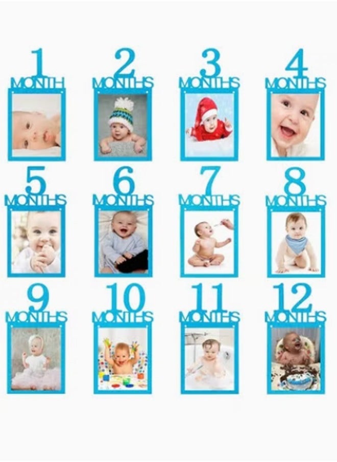 1st Birthday Baby Photo Banner Growth Record 1 to 12 Month Prop Monthly Milestone Photograph First Birthday Celebration Decoration Supplies