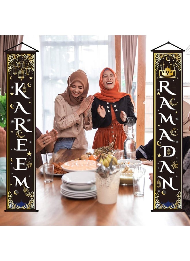 2-in-1 Ramadan Mubarak Decorative Banner: Elegant Door and Porch Sign for Home Entrance and Islamic Celebrations 30*180cm