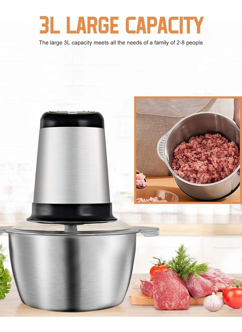 Meat chopper 3L Stainless Steel Electric Meat and Vegetables Grinder Chopper 800W Multi Food Chopper with 2 Speed Levels Food Processors Electric Meat Food Grinder for Meat Vegetables Fruits and Nuts