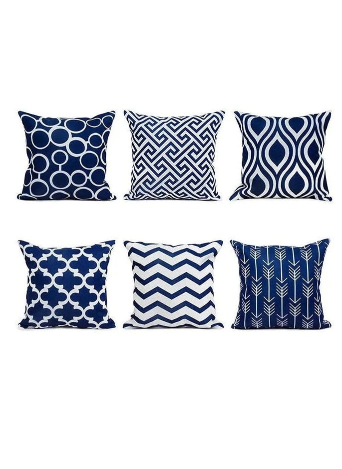 Pack of 6 Throw Pillow Covers for Couch, Modern Decorative Geometric Patterns, Pillow Case Cushion Case for Room Bedroom Room Sofa Chair Car, 18 x 18 inch (Dark Blue)