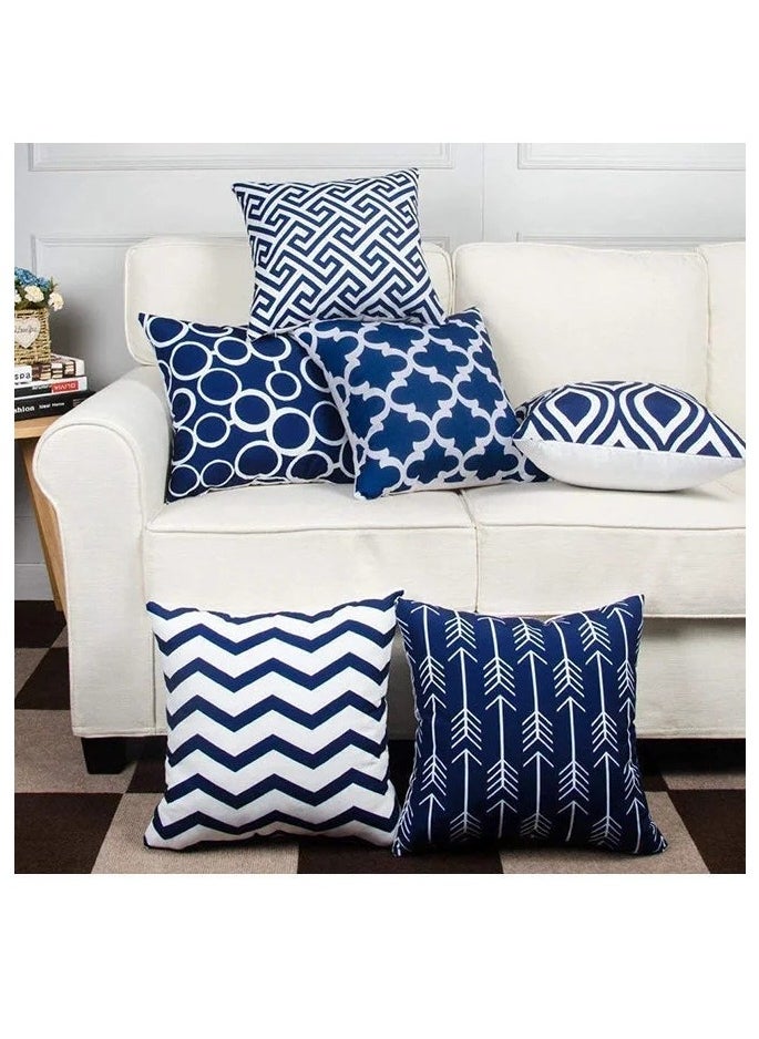 Pack of 6 Throw Pillow Covers for Couch, Modern Decorative Geometric Patterns, Pillow Case Cushion Case for Room Bedroom Room Sofa Chair Car, 18 x 18 inch (Dark Blue)