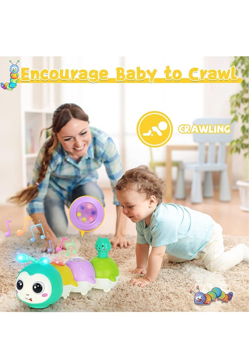 Crawling Caterpillar Tummy Time Toy with Magnetic Suction Music Light up, Sensory Learning Infant Toy for Girl Boy Gifts