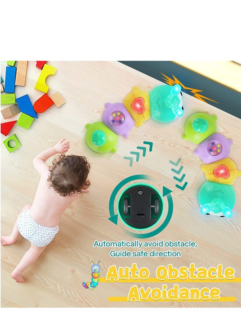 Crawling Caterpillar Tummy Time Toy with Magnetic Suction Music Light up, Sensory Learning Infant Toy for Girl Boy Gifts