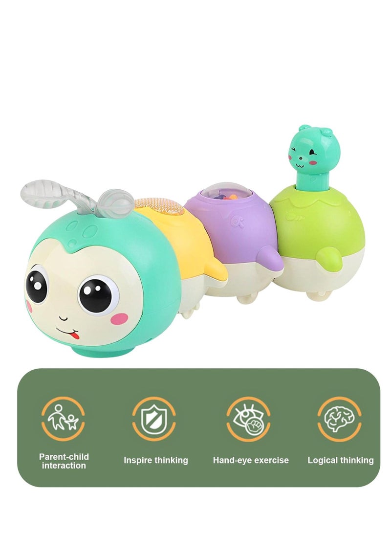 Crawling Caterpillar Tummy Time Toy with Magnetic Suction Music Light up, Sensory Learning Infant Toy for Girl Boy Gifts