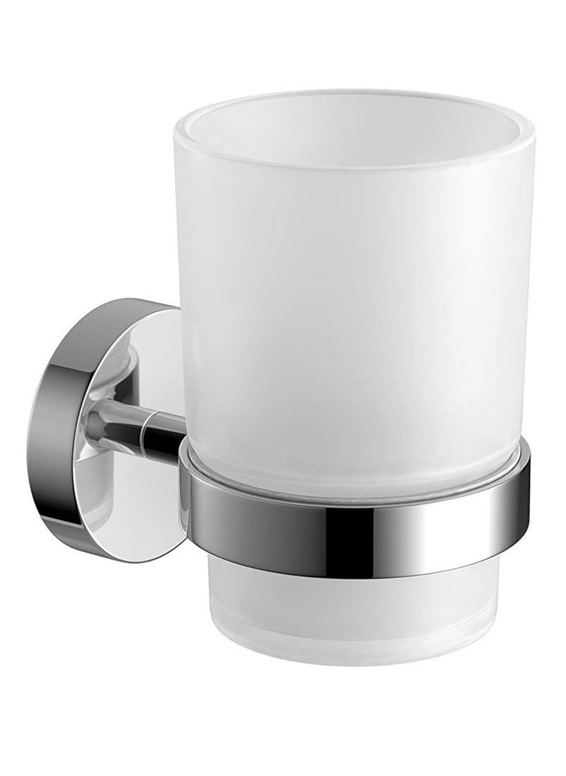 Wall-Mounted Toothbrush Holder Frosted Glass Tumbler Bathroom Toothpaste Round Cup Set