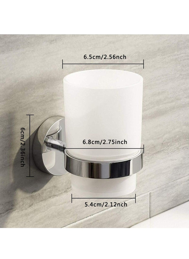 Wall-Mounted Toothbrush Holder Frosted Glass Tumbler Bathroom Toothpaste Round Cup Set